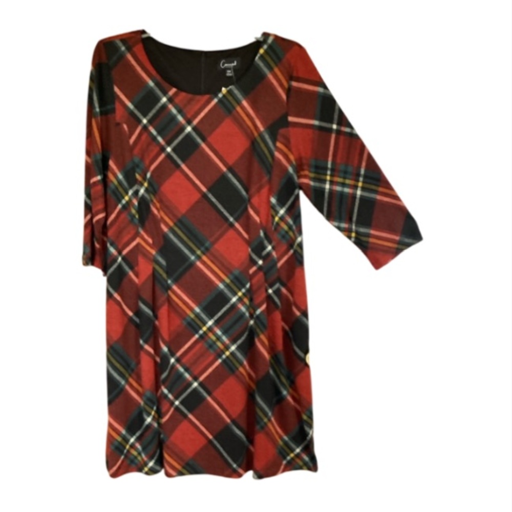 Connected dress plaid print dress w pockets has some stretch 20W